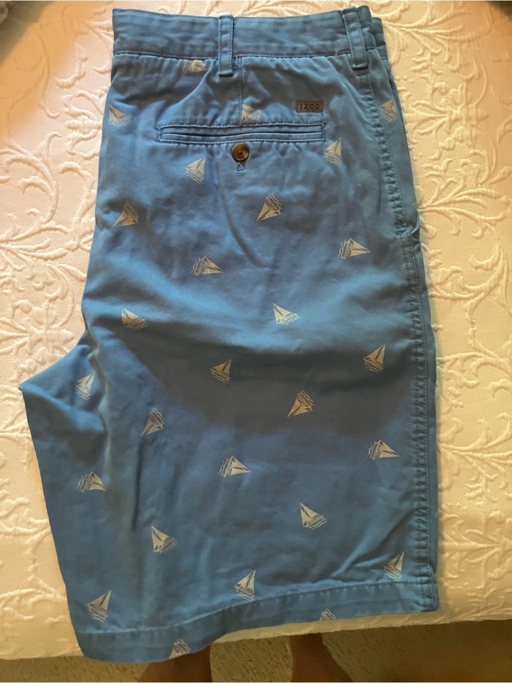 Izod Blue Shorts with Small White Sailboat Print